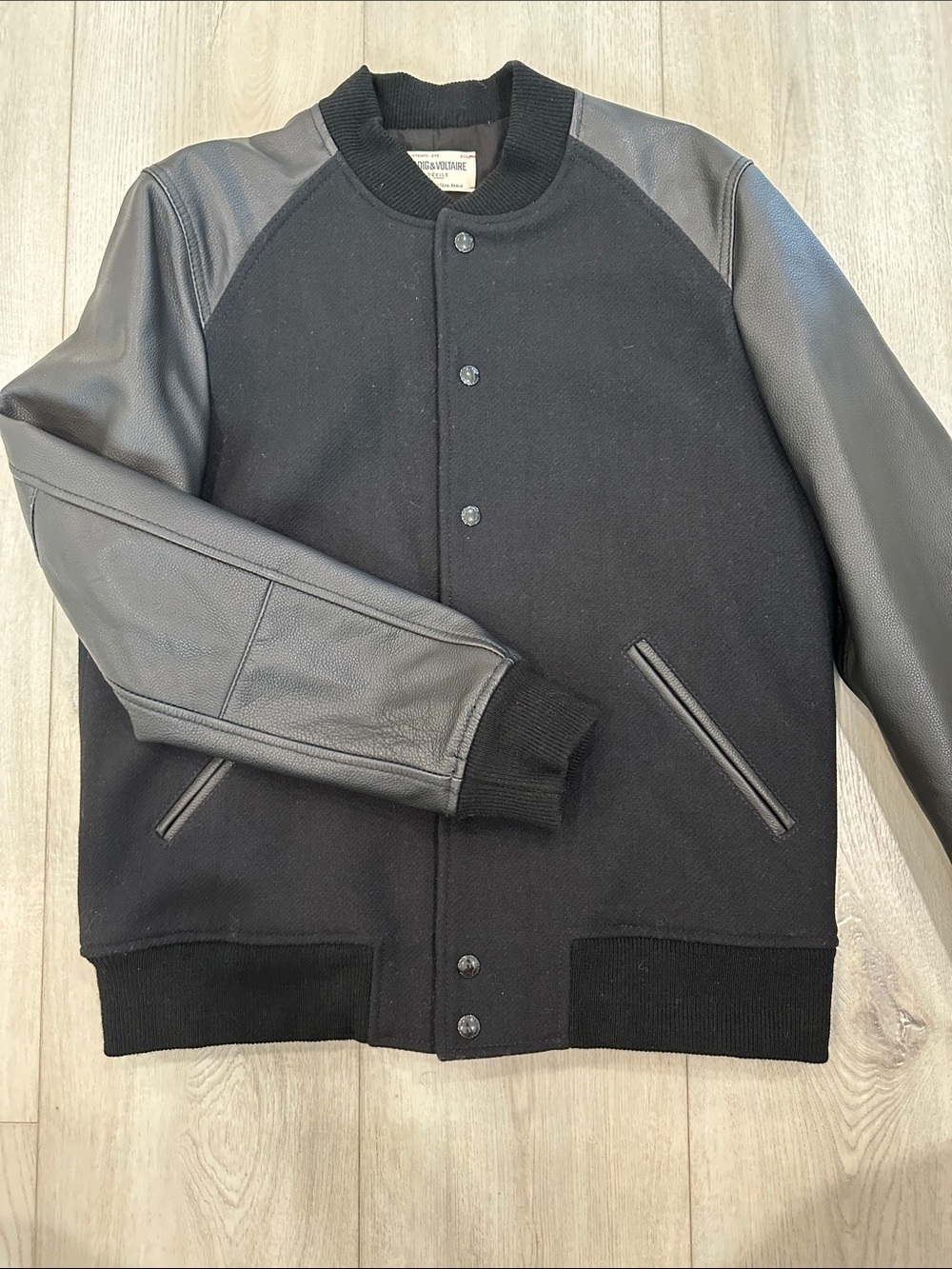 Mens Zadig & Voltaire Birdie Wool Leather Sleeve Bomber Jacket M